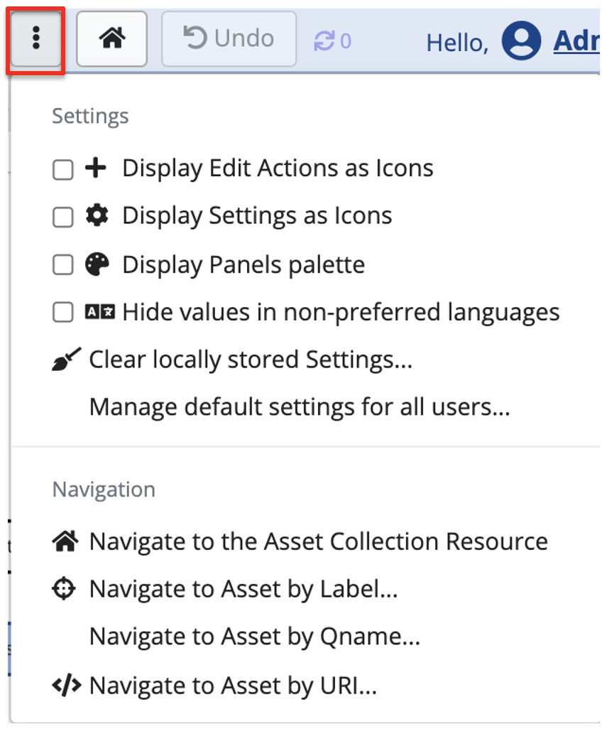 TopBraid EDG Editor-wide Configuration Settings Dropdown