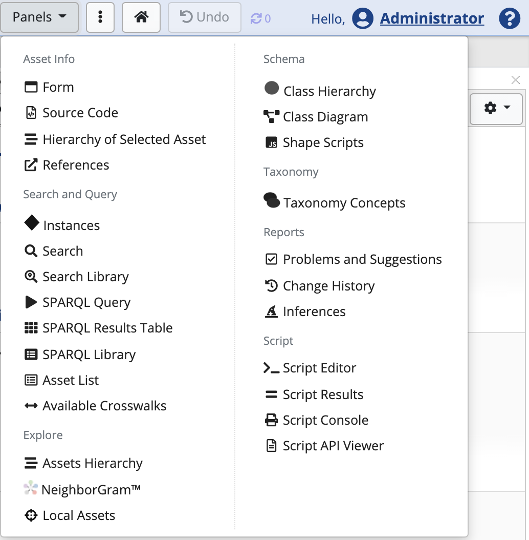 TopBraid EDG Panels List Dropdown