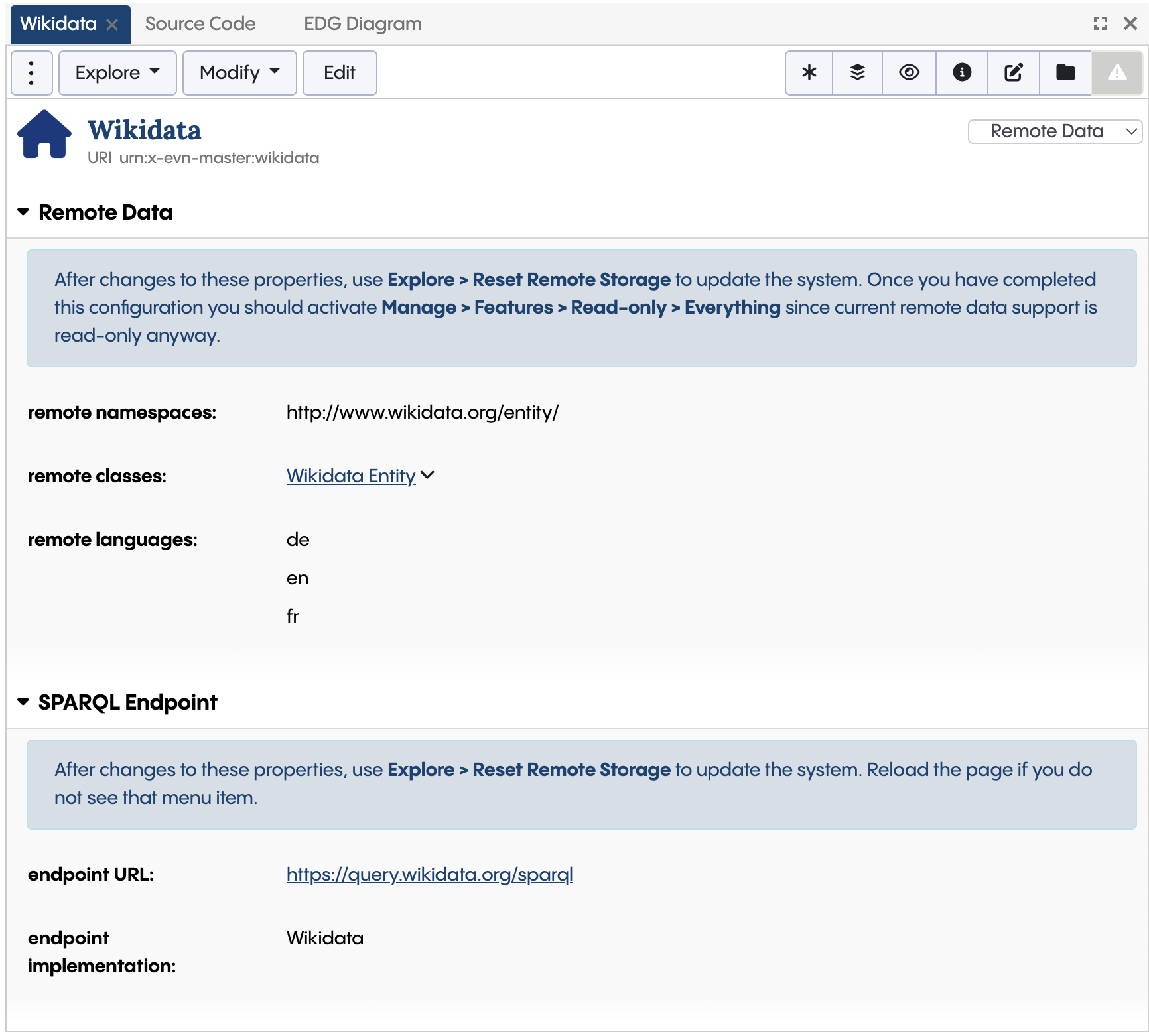 The form to configure the remote data source