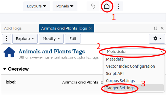 TopBraid EDG screenshot showing how to get to the Tag Set Settings