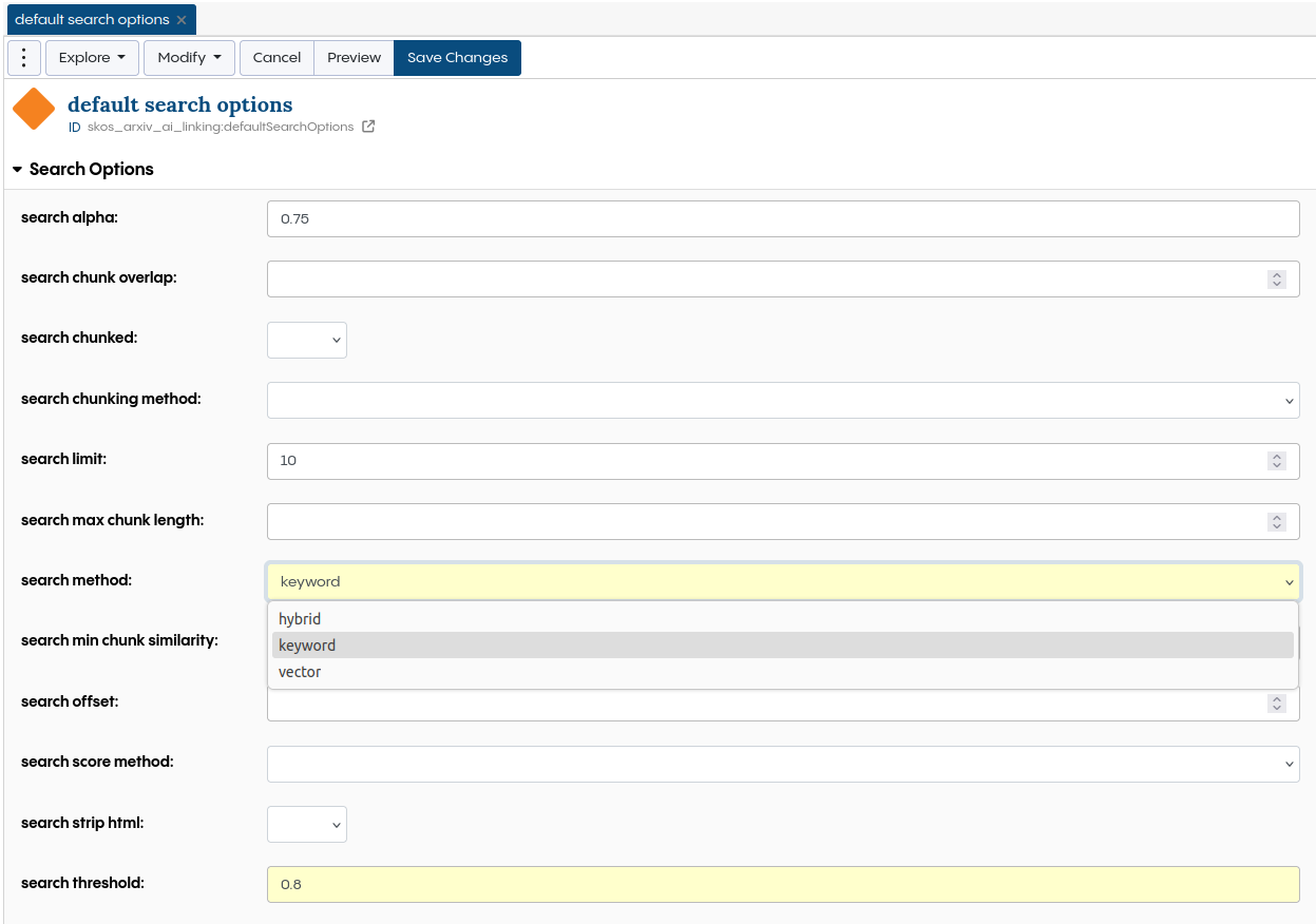AI Linking search options