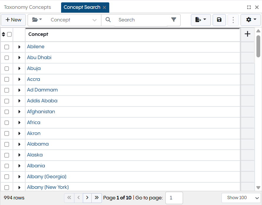 Concept Search Panel