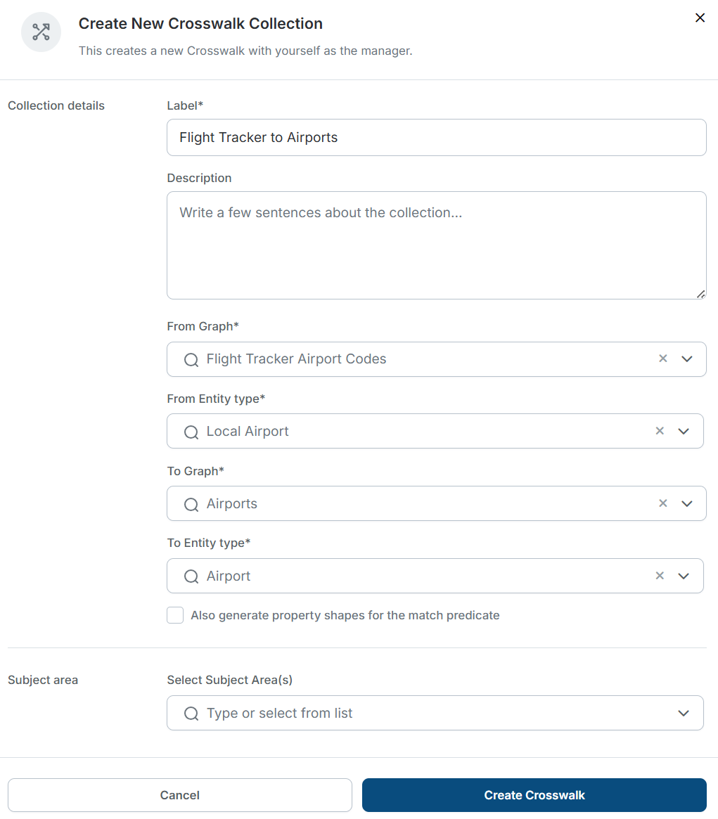 Create New Crosswalk Form